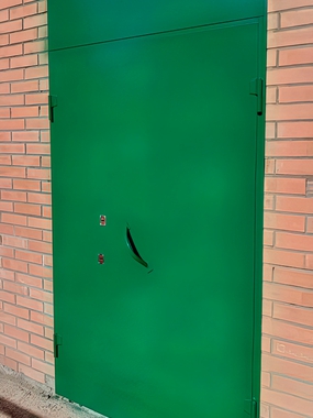 Дверь зеленого цвета с фрамугой