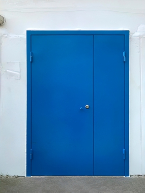 Двустворчатая дверь синего цвета