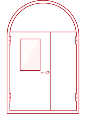 Полуторная арочная с остеклением главной створки и фрамугой