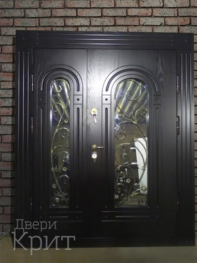Фото стальной двери со стеклом и ковкой